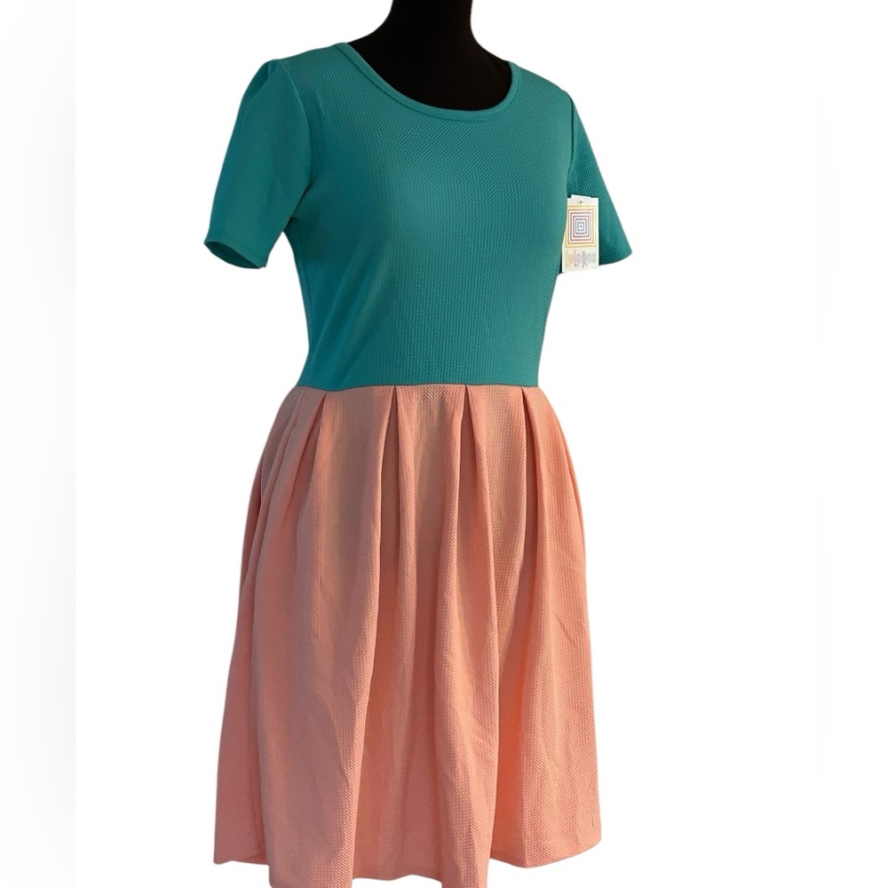 LuLaRoe Amelia Size XL Womens Dress Green and Orange Color Block New NWT 18-20